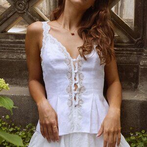 NWT Kourt Tillie Linen Lace Top 4 White Lined